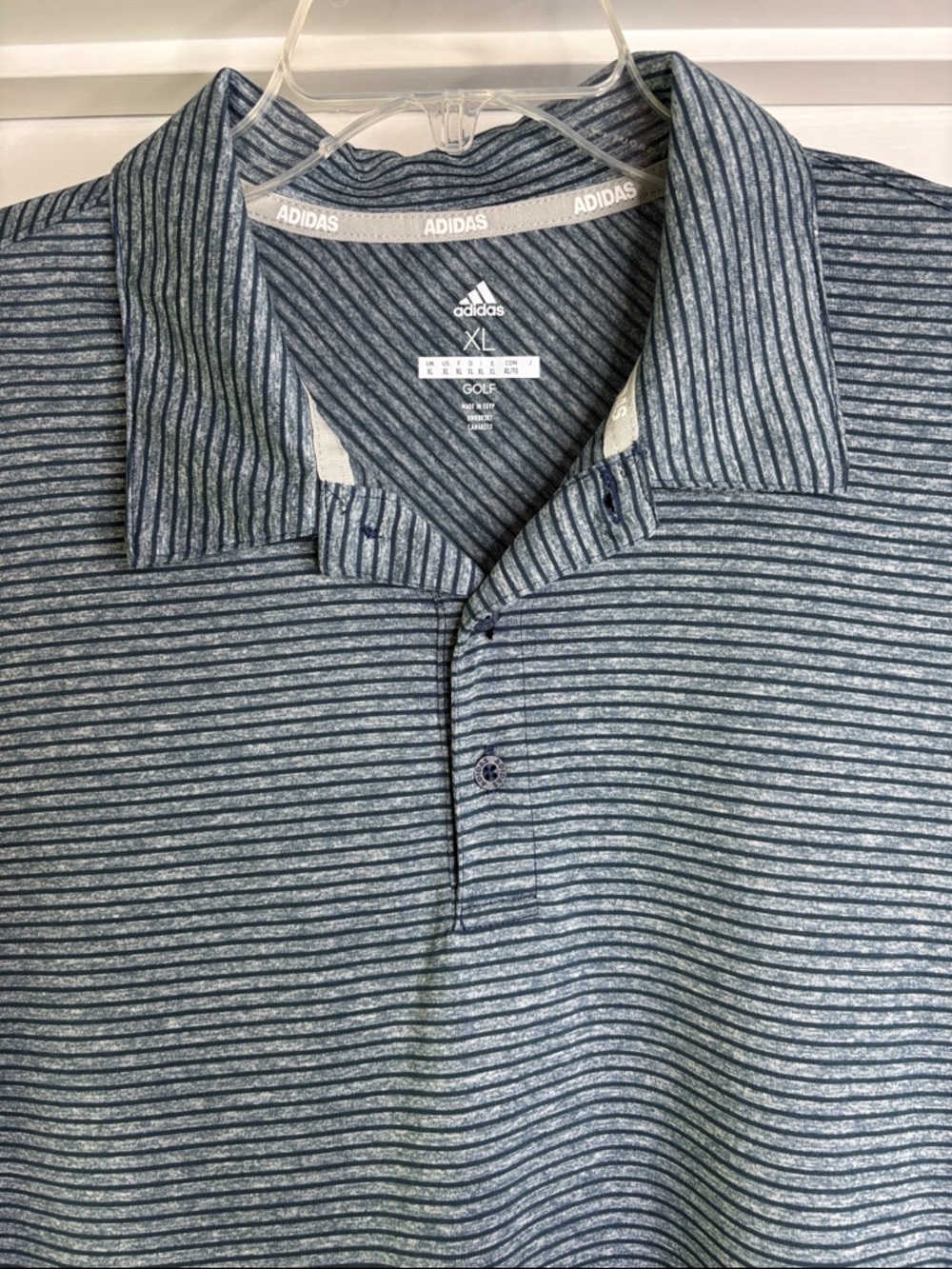adidas Men's Heathered Navy and White Striped Polo XL